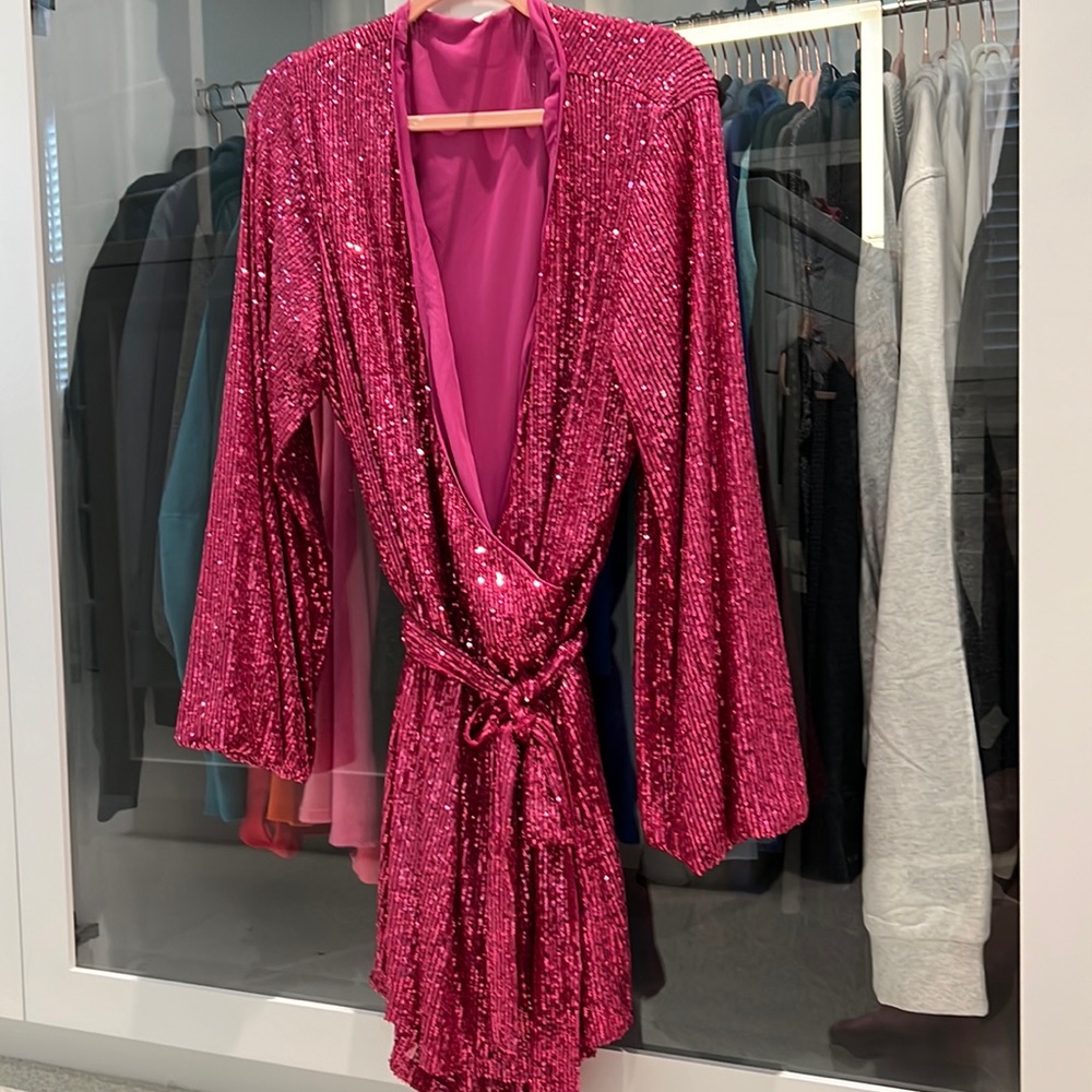 Free people hot pink sequin romper. XL. Been worn once. Original price. $168